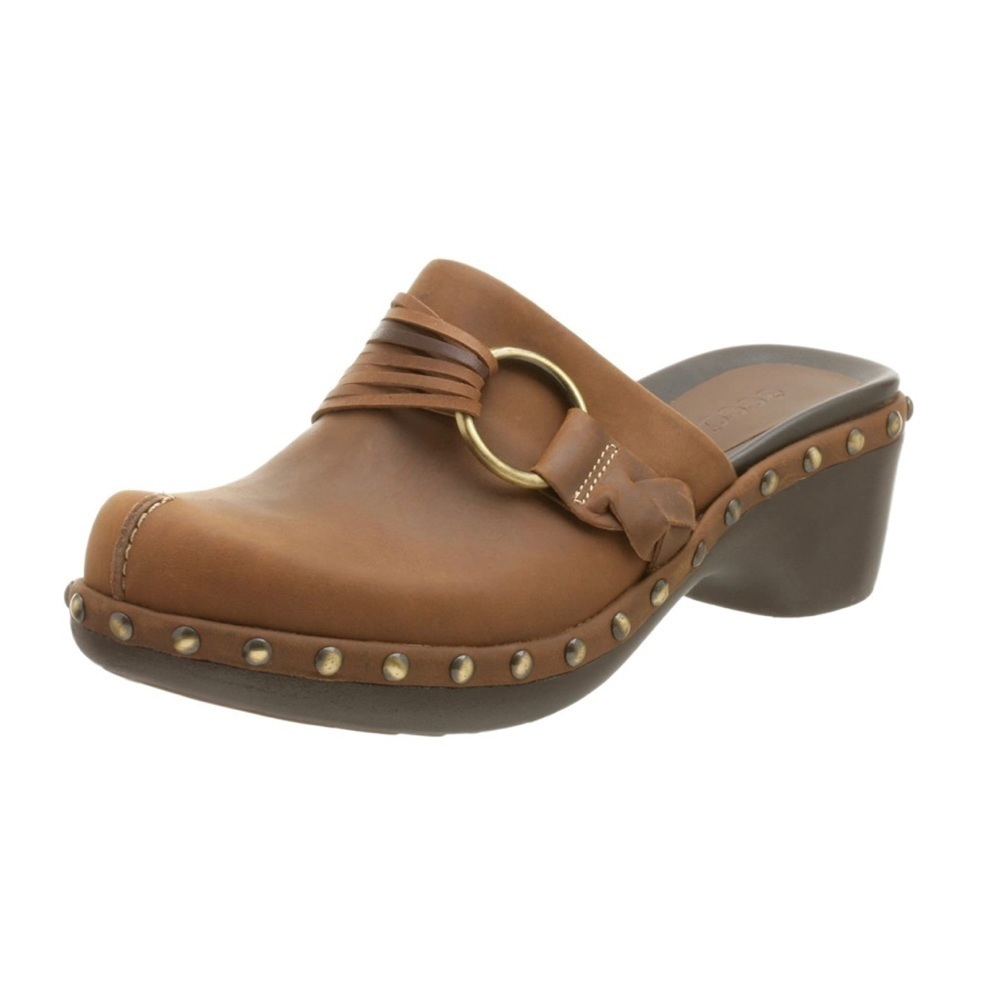 Ecco Comfort Clogs Mules Brass Ring Braid Sz 40